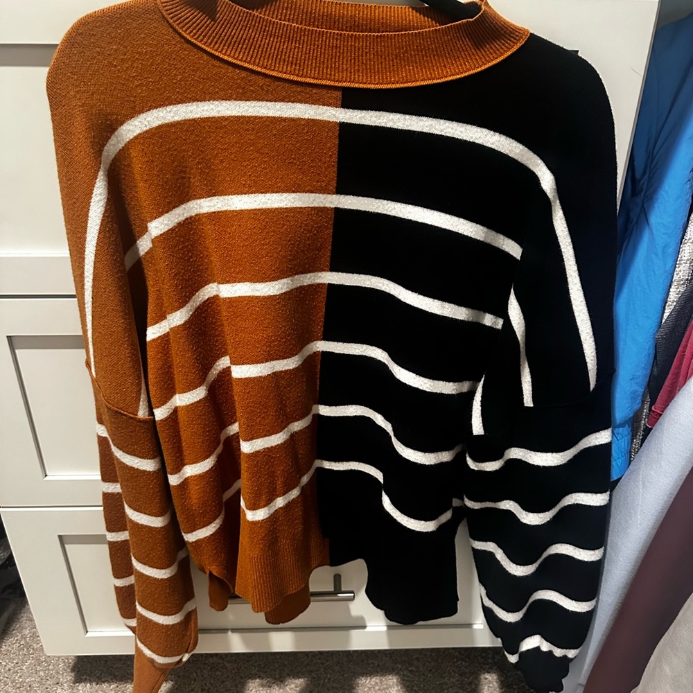 Modern Black and Brown Crew Neck Sweater with Stripes